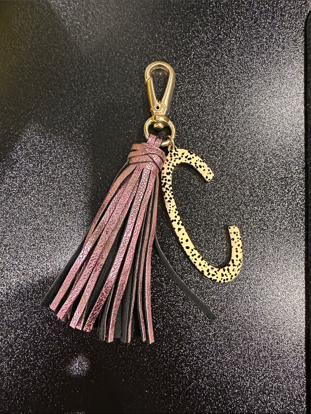 Gold 'C' Initial Keychain with Pink Metallic Tassel